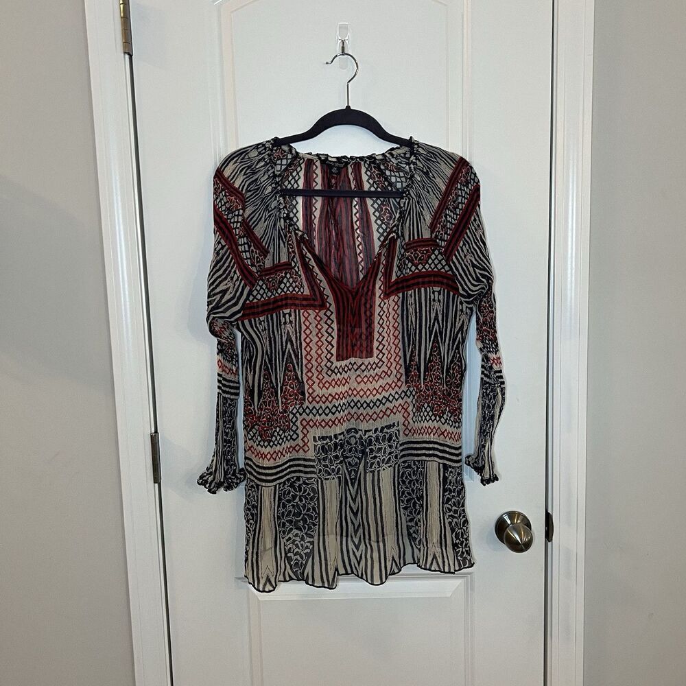 Lucky‎ Brand Women’s Top 2X Aztec Print Sheer Crinkle